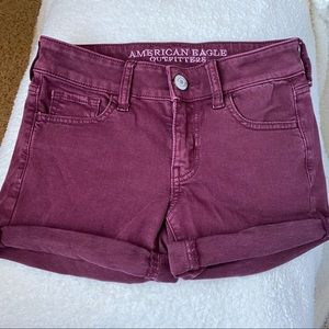 american eagle maroon jean shorts